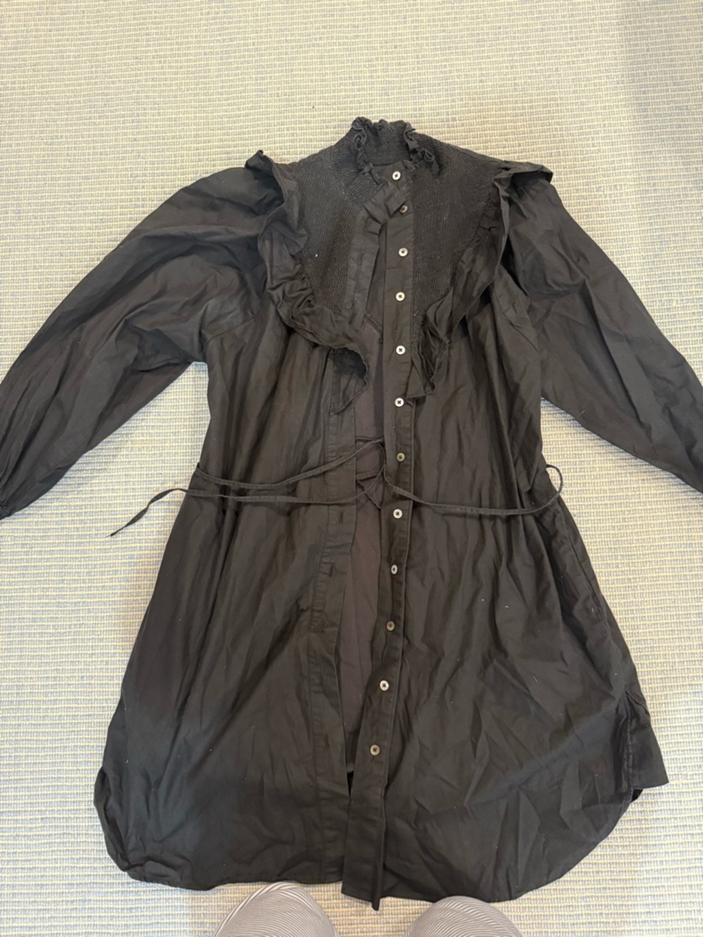 French Connection Black Ruffle-Trim Button-Front Mini Dress
